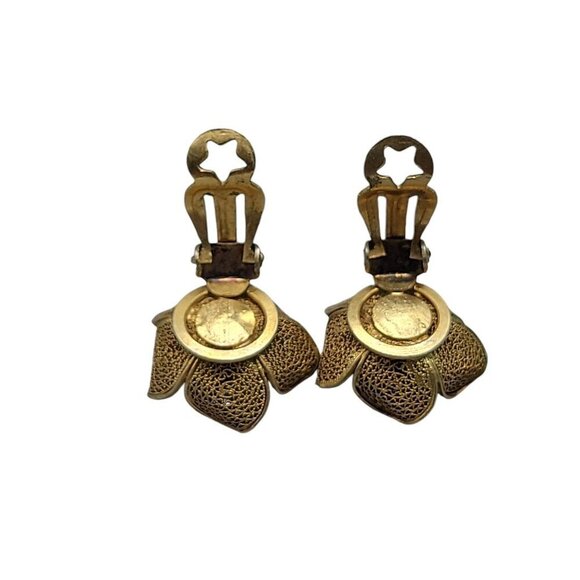 800 Silver Flower Clip On Earrings Gold Wash Two Tone Vintage - Picture 11 of 11